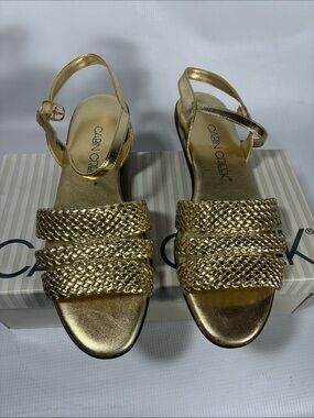 Cabin Creek Metallic Gold Braided Strap Slingback Sandals